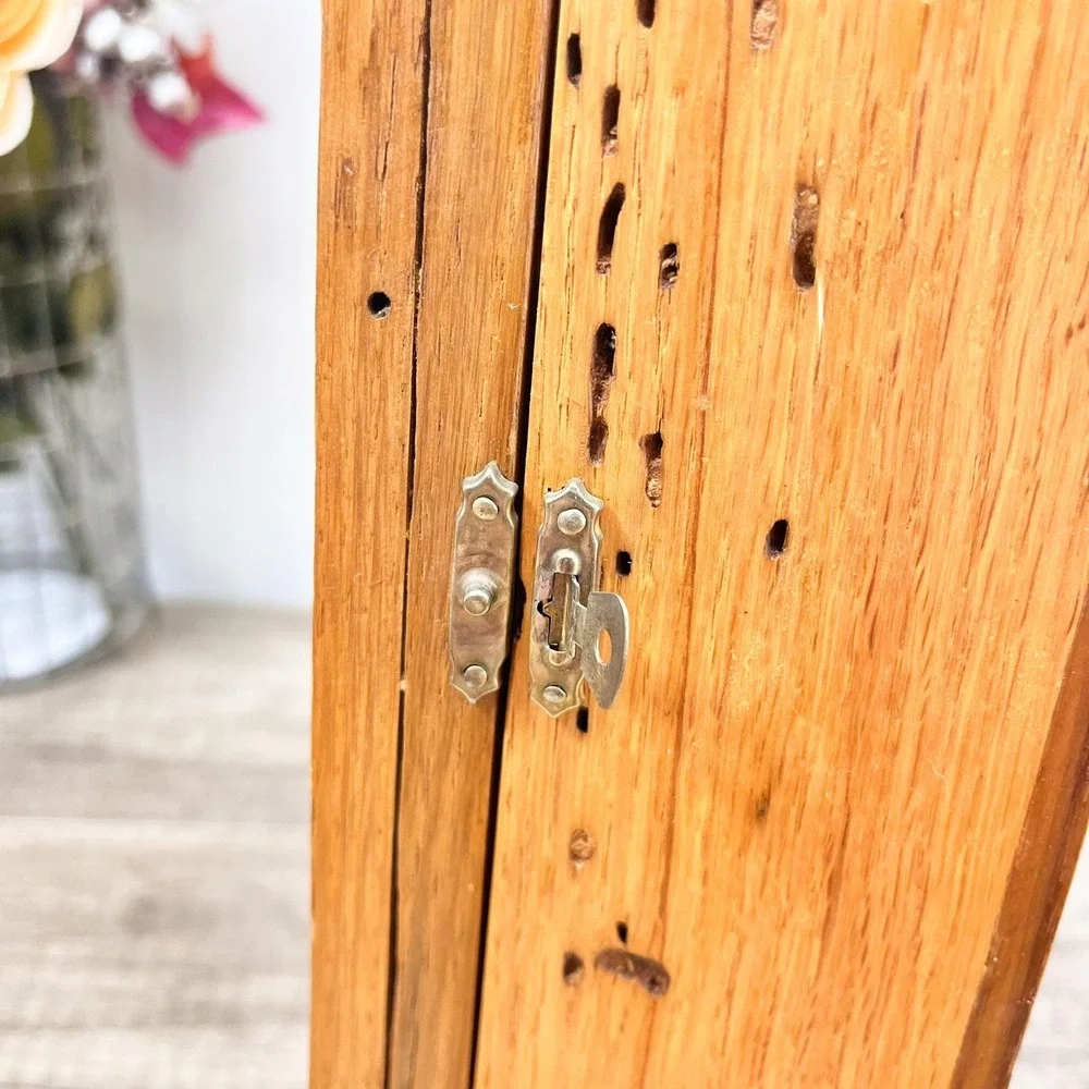 Vintage Natural Wood Curio Cabinet with Glass Door‎
